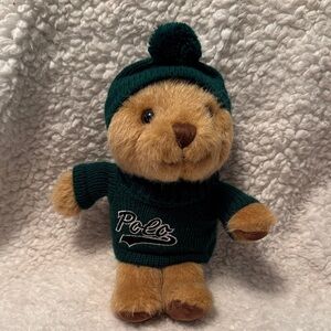 Polo by Ralph Lauren Brown Bear in Green Knit Sweater and Pom Hat